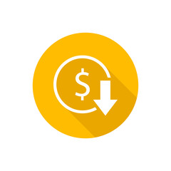 Sticker - Dollar cost reduction flat icon with shadow