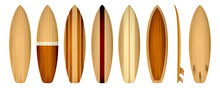 Set Of Vintage Wood Surfboard, Vector Illustration