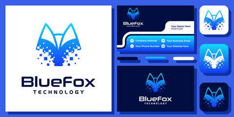 Wall Mural - Head Fox Digital Technology Futuristic Animal Wildlife Foxy Logo Design with Business Card Template