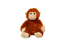 Isolated Children's Toy On A White Background. Plush Monkey Sits On A White Background.
