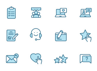 feedback outline vector icons in two colors isolated on white background. feedback blue icon set for web design, ui, mobile apps and print polygraphy