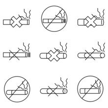 Set Of Line Icons Related To Cigarette, No Smoking4
