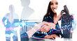 © ImageFlow - Businesswoman handshake, teamwork in company with stock market h