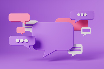 Different notifications on violet background, pop-up messages. Copy space