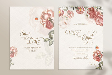 Wall Mural - Double Sided Wedding Invitation Template with Red Rose