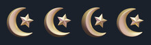 Islamic Crescent Moon And Star 3D Design Elements