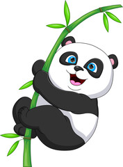 Wall Mural - cute panda cartoon on a bamboo tree