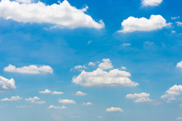 beautiful blue sky and white fluffy cloud horizon outdoor for background.