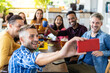 © Xavier Lorenzo - Multiracial young adult people taking selfie group portrait while social gathering and having breakfast together in a rooftop bar - Diverse students celebrating together after university
