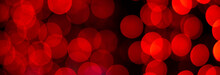 Bright Festive Red Bokeh. Christmas Red Background. Banner.