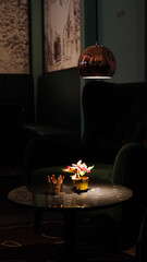 Wall Mural - Restaurant interior impressions with lights in a dark-lid room in Berlin, Germany.