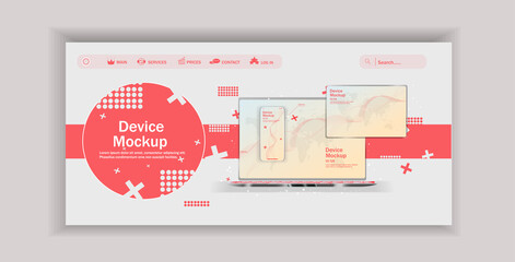 Vector illustration. Device layouts for the site. Smartphone, tablet, laptop. 3D vector illustration of a vector collection of gadgets, layouts to demonstrate the design of your website.