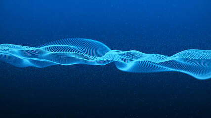 Wall Mural - dynamic blue wave on a blue background. big data. a futuristic wave of particles. science and techno