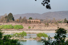 Beautiful Old Abandoned Panna Fort, River And Rocky Riverbed At Panna National Park, Madhya Pradesh, India. It Is A Tiger Reserve. Located In Panna ,Madhya Pradesh In India, Area Of 542.67 Km2 ,