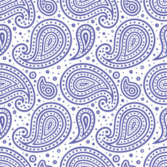 Traditional paisley seamless texture. Hand drawn abstract endless pattern. Simple drawing floral repeating background. Part of set.