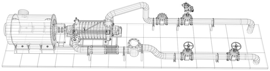 Wall Mural - Vector illustration of pumping unit oil industry. Created illustration of 3d.