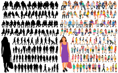 Canvas Print - people set, silhouette collection, isolated