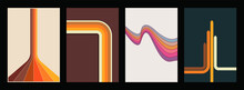 1970s Background Set, Vintage Color Lines, Waves. Memphis Style Backgrounds