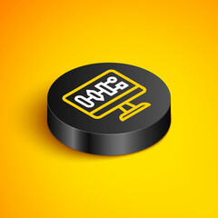 Isometric line Algorithm icon isolated on yellow background. Algorithm symbol design from Artificial Intelligence collection. Black circle button. Vector