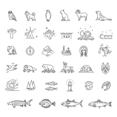 Naklejka na meble Arctic North Pole Winter Minimalistic Flat Line Stroke Icon Pictogram Illustration Set Collection