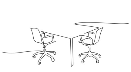 Wall Mural - Table with office chairs. Continuous One line drawing art. Isolated vector illustration