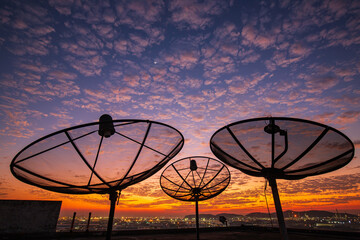 Satellite dish sky cloud sunset communication technology network