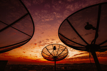 Satellite dish sky cloud sunset communication technology network