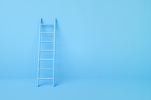Step Ladder On A Blue Wall, 3d Rendering