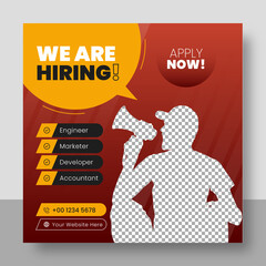 Wall Mural - Minimal we are hiring job position for social media post template