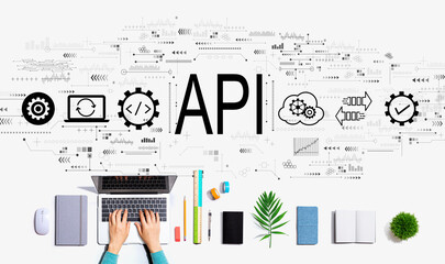 API - application programming interface concept with person using a laptop computer
