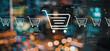 Leinwandbild Motiv Online shopping theme with blurred city abstract lights background