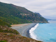 Black Pebble Beach Of Nonza, Corsica, France.