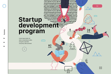 Startup illustration, website landing template. Concept of building new business