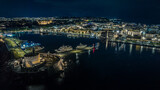 Fototapeta  - Aerial drone view of Rhodes town center during night
