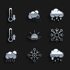 Canvas Print - Set Sunrise, Snowflake, Cloud with rain, and sun, Thermometer, and icon. Vector