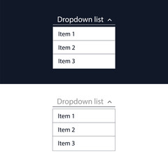 Drop-down list with menu items for the website. The view is in the expanded state. User interface for the website and application. Vector illustration.