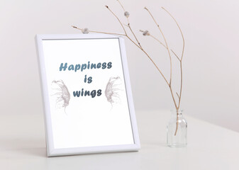Wall Mural - Inspiration Motivation quote for Woman Happiness is wings. Freedom and courage concept