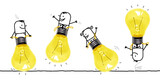 Fototapeta Psy - Cartoon People playing and bumping wit big Light bulbs