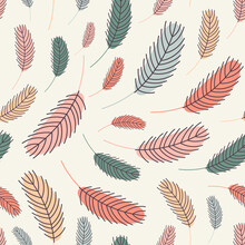 Seamless Pattern Of Bird Feathers. Easter Pattern With Chicken Feathers. Design For Textiles, Packaging, Wrappers, Greeting Cards, Paper, Printing.
