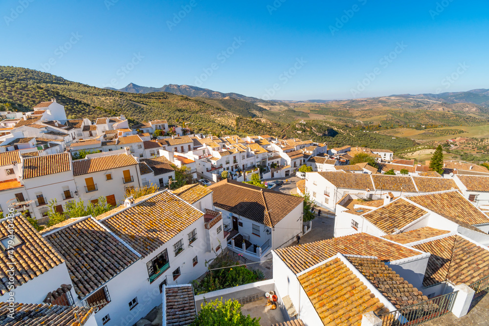 View of the hillside village of Zahara de la Sierra, one of the White ...