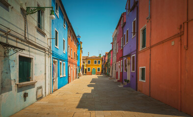 Wall Mural - Burano island canal, colorful houses and boats in the Venice lagoon. Italy