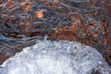 Wall Mural - Ice flower and frost pattern on the stream cold winter.