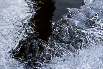 Wall Mural - Ice flower and frost pattern on the stream cold winter.