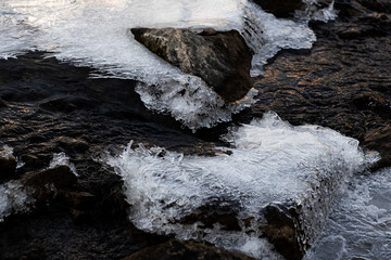 Wall Mural - Ice flower and frost pattern on the stream cold winter.