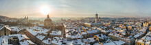 Aerial Panorama View Of Lviv At Sunrise, Ukraine