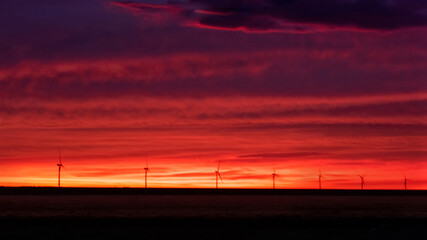 Canvas Print - Taken in the Texas panhandle at sunrise.  Windmill electric farm in the distance.