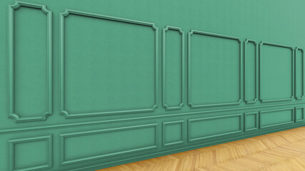 Wall Mural - Room interior wall aquamarine wood molding architecture design 3D illustration