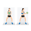 Woman doing Medicine ball Wall sit rotation exercise. Flat vector illustration isolated on white background. workout character set