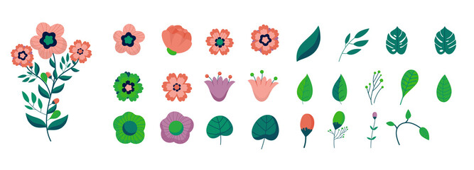 Wall Mural - Flower design elements - Floral vector graphics on white background to create custom flowers