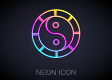 Glowing Neon Line Yin Yang Symbol Of Harmony And Balance Icon Isolated On Black Background. Vector